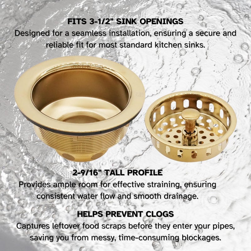 Westbrass D214-01 3-1/2" Post Style Large Kitchen Sink Basket Strainer, Polished Brass - Image 4